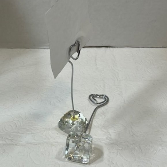 Two(2) Wired Hearts Photo Holder Desk Display Postcard Glass Stand 4.25" Tall - Picture 5 of 5
